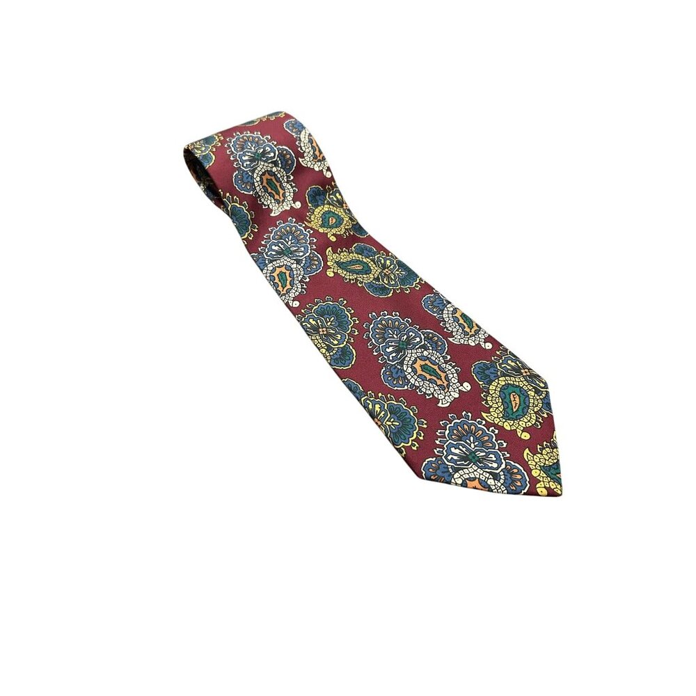 Norton Ditto Silk Paisley Tie Burgundy Multicolor One Size Adjustable Fit Boho